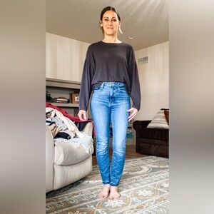 Madewell brand charcoal gray knit top with blousy sleeves
